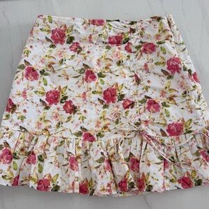 Zara Floral Ruffle Skirt - White and Pink